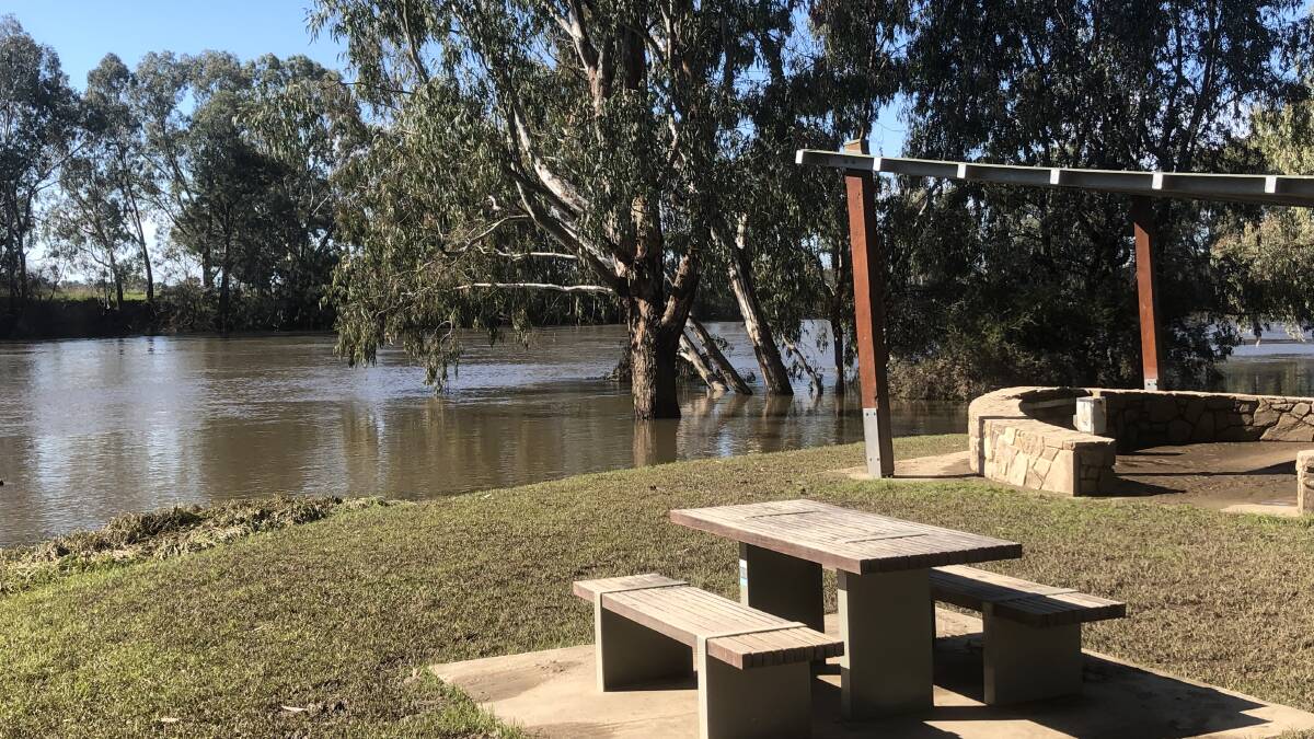 FALLING: River levels have receded, with Wagga Beach facilities no longer underwater. But the council has advised the facilities will needs to assessed and cleaned before the public can make use of them. Picture: Daniel Heinrich 