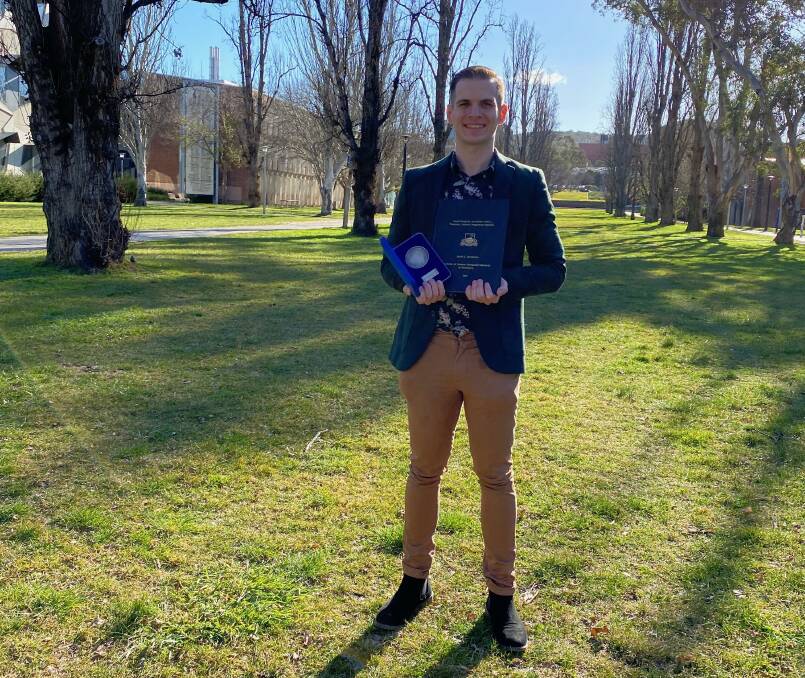 Former Mater Dei Catholic College student Jacob McMullen is heading London chasing his PhD dream. He was recently awarded the ANU University Medal for his honours thesis in Chemistry. Picture: Supplied 