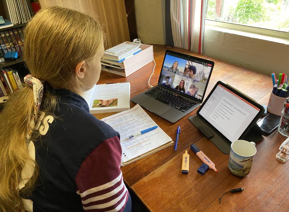 BACK ONLINE: Wagga students and teaching staff have all had to adapt suddenly back to virtual learning and teaching, including Wagga Christian College year 11 student Amy Combs dialling in for her first Agriculture lesson of the week. Picture: Supplied. 