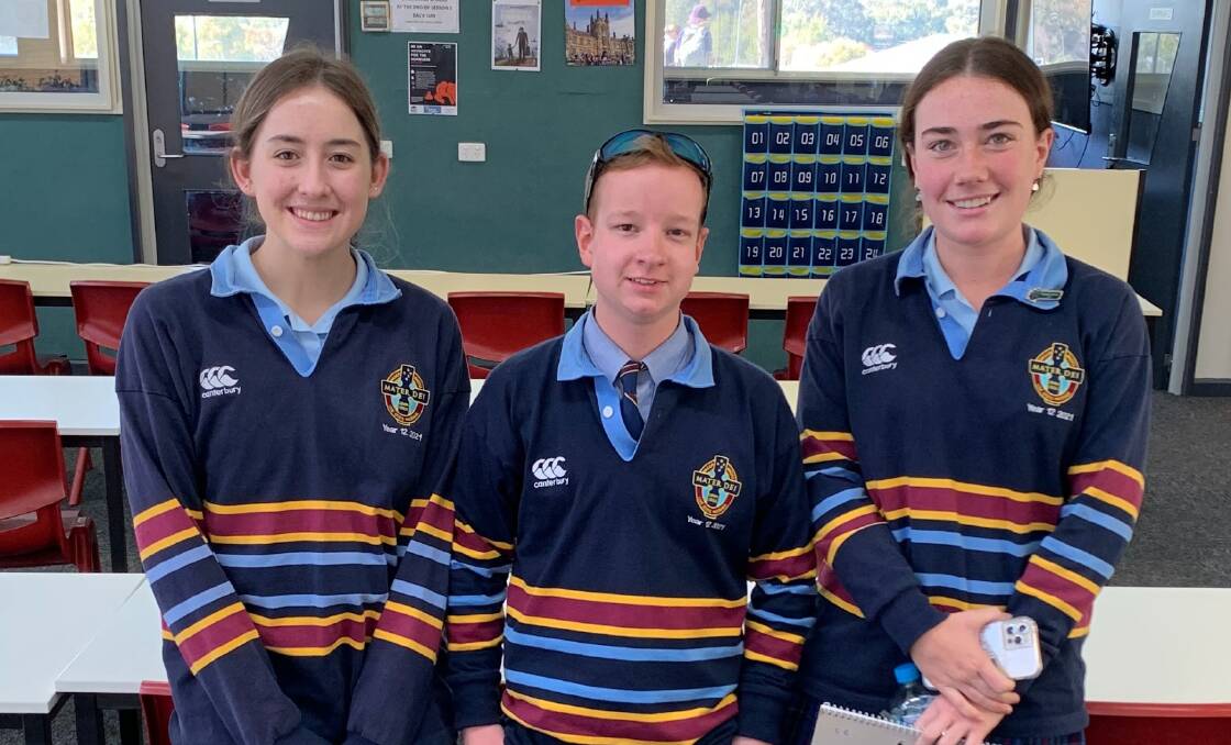 Mater Dei Catholic College year 12 students, Emily Simpson, Keiran Eady and Amy Leddin are all recipients of entry offers from Charles Sturt University's Advantage program. Picture: Supplied