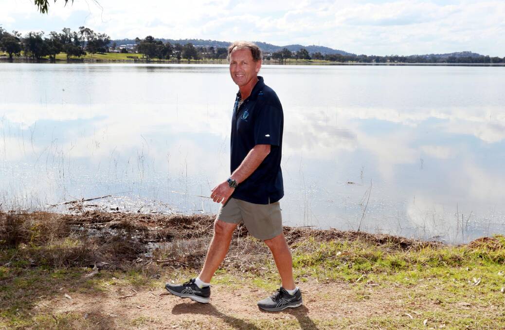 BEST FOOT FORWARD: Paul Mowbray walked more than 500 kilometres around Wagga during August to raise funds to help cancer patients. Picture: Les Smith