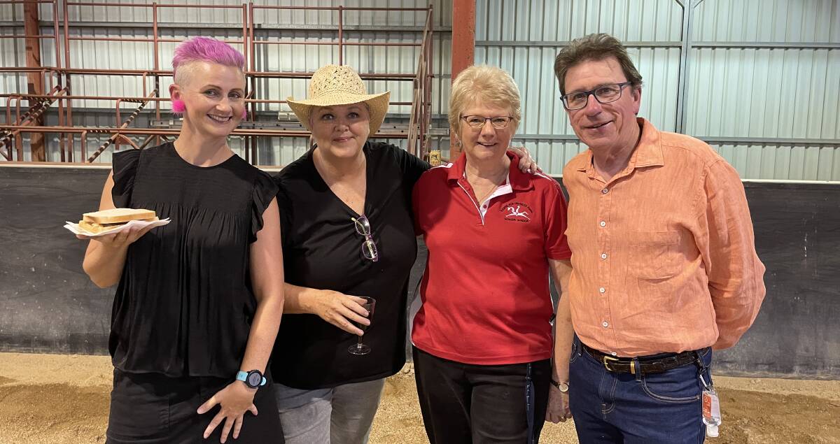 BOOTS ON: Inspirational speaker Lucy Bloom, Wagga Takes 2 participate Lee Hesketh, Riding for the Disabled (RDA) secretary Dawn Haddon and member for Wagga Joe McGirr at Hoedown Showdown for RDA. Picture: Conor Burke.