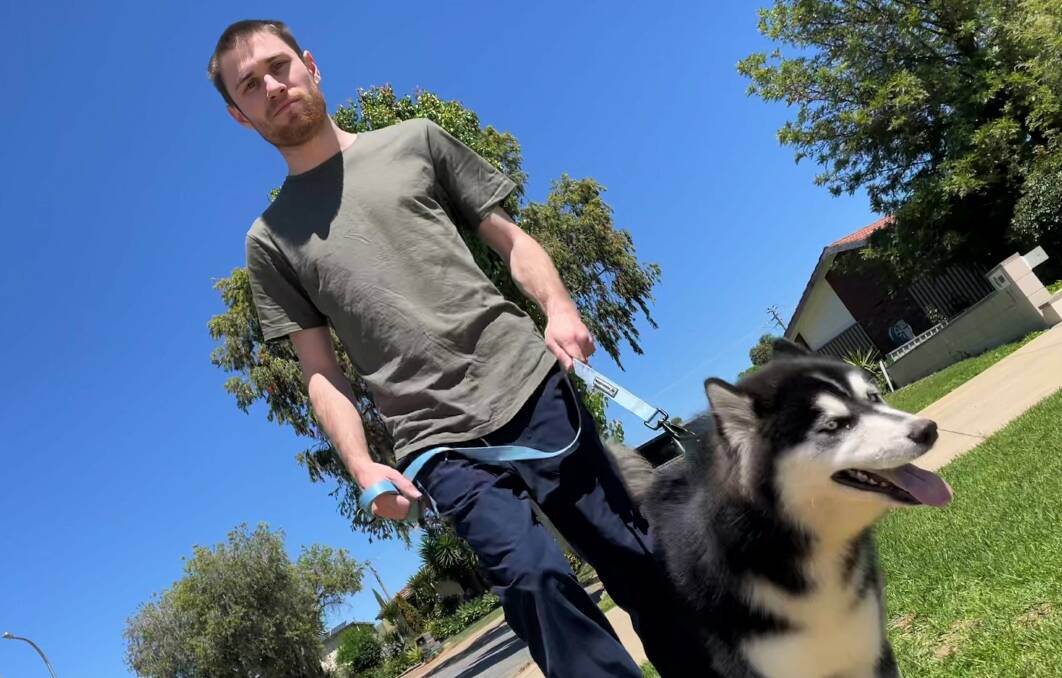 WALKIES: Jacob Smith and 10 month old Cosmo the Siberian Husky enjoying Wagga's beautiful spring weather. Pet owner's are reminded that if the ground if too hot on bare feet, it is too hot for small paws.