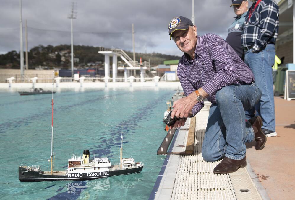 CLASSIC BUILDS: John Harriott from Canberra and his model Radio Caroline pirate radio ship which he had finished the night before the expo. Picture: Madeline Begley 