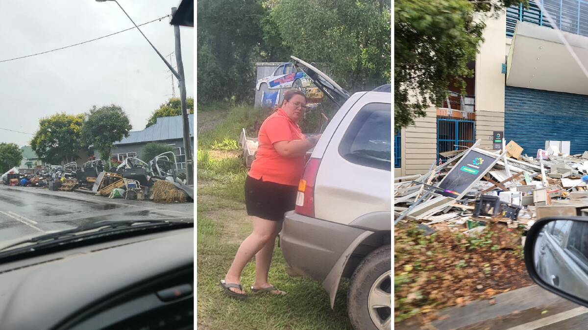 'TRAUMATIZING': Temora resident Lee Irvine (middle) has been documenting the destruction she has encountered in Northern NSW via social media. Pictures: Contributed.
