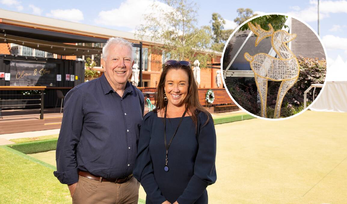 STOLEN: Wagga RSL Cub CEO Andrew Bell and RSL marketing manager Jo Thomas were elated when 'Rhonda' the reindeer was returned, just in time for their annual Christmas party. Picture: Ash Smith.