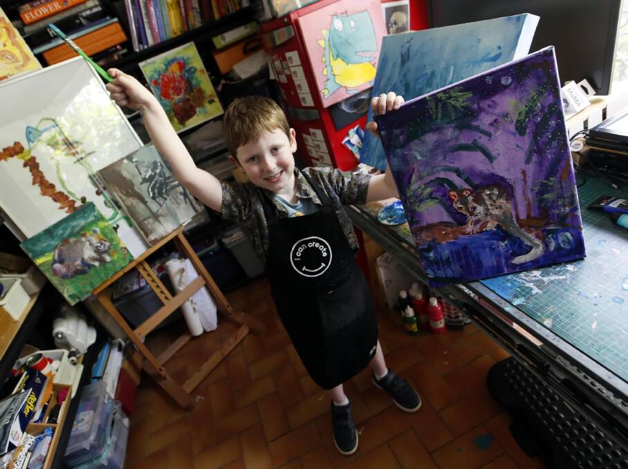 FINALIST: Eli Sullivan is yet to start year one however his 'ring-tail possum at night' has rendered him a prize-nominated artist. Picture: Les Smith.