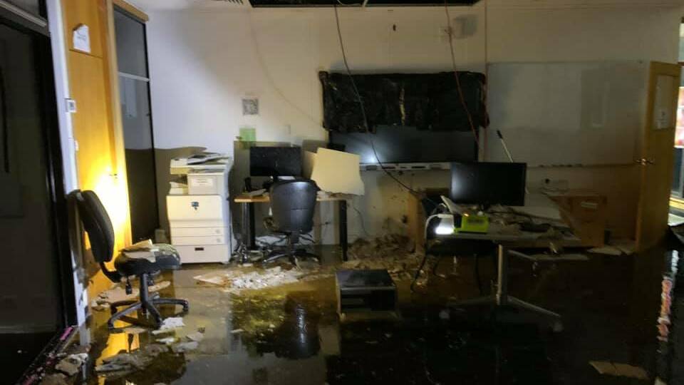 WATER DAMAGE: The Riverina Highlands RFS control centre will remain closed until further notice after a burst water main caused significant damage to the facility. Image from Facebook.