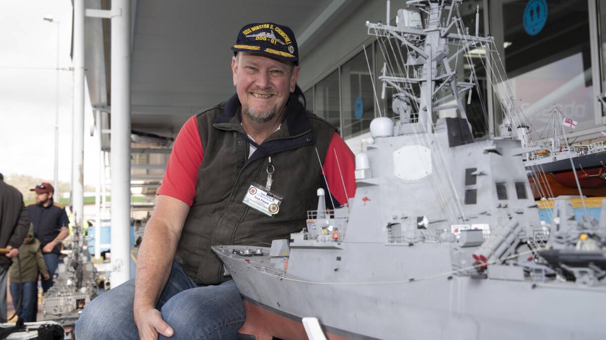 SMOOTH SAILING: Founder of Task Force 72, Russ French from Uralla, with his HMAS Hobart DDG-39 model ship at the Association's Wagga Expo. Picture: Madeline Begley