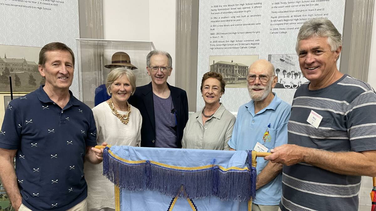 FOUNDATIONS: Michael Ryan, Carol Ingram, Andrew McClure, Fran Trench, Brother Tony Hamilton and Paul Hedditch at the Mount Erin Heritage Centre, marking 50 years since the graduation of the Trinity Senior High School class of 1971. Picture: Hayley WIlkinson 