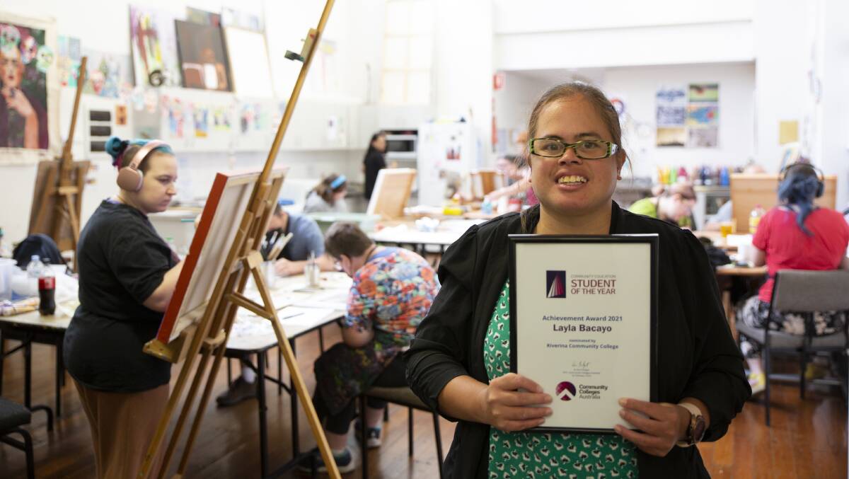 HIGH ACHIEVER: Layla Bacayo is a local leader in the art and disability sector and was recently honoured by the Community Colleges Australia with their 2021 achievevment award. Picture: Madeline Begley 