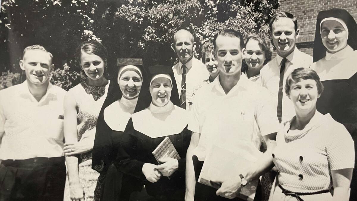 PIONEERS: Brother Tony Hamilton (L) alongside Trinity Senior High School's founding staff members and teachers. Picture: Supplied