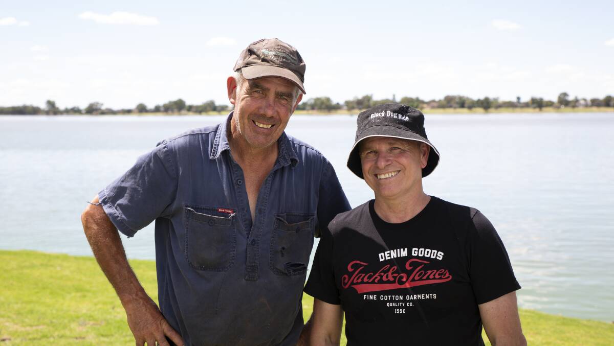 SOUNDWAVES: Mick Henderson has been the right-hand man of Flow Festival organiser Daryl Day, and they stand where the stage will be set for Saturday's festival at Lake Albert. Picture: Madeline Begley.