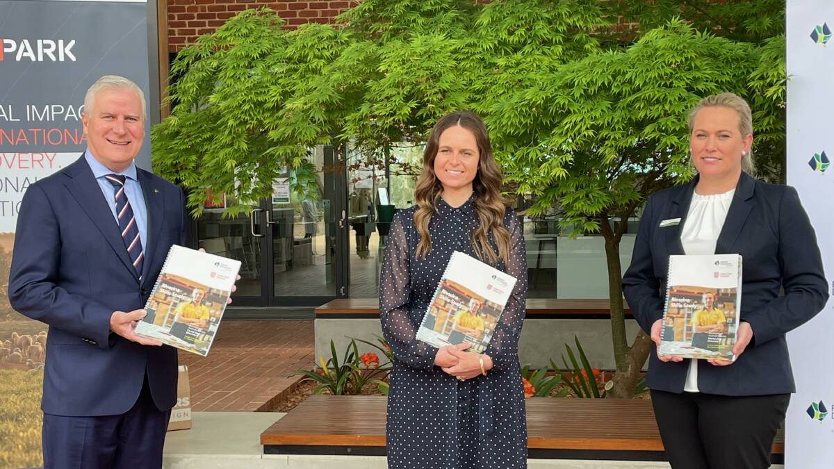 NEW RESEARCH: Speakers at today's study launch at CSU were Member for Riverina Michael McCormack, CSU external engagement director Samantha Beresford and RDA Riverina chairperson Dianna Sommerville.