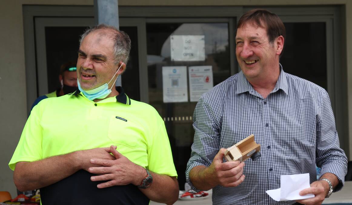 RARE OCCASSION: Paul Duck with Kurrajong's Chief Executive Officer Ray Carroll at Kurrajong Recycling off Chaston Street . Photo: Hayley Wilkinson.