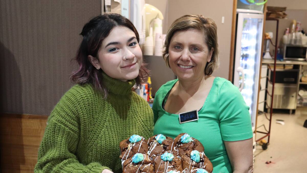 MUFFIN MAKERS: Muffin Break's Annabelle Byrne with owner Natalie Prestia who had been at the store baking since 3am ahead of the dayh's fundraiser. Picture: Hayley Wilkinson.