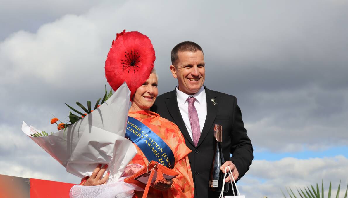BIG STATEMENT: Millinery Award winner Rhonda Thomson stole the show with the red poppy piece she had designed to honour her son. Picture: Hayley Wilkinson