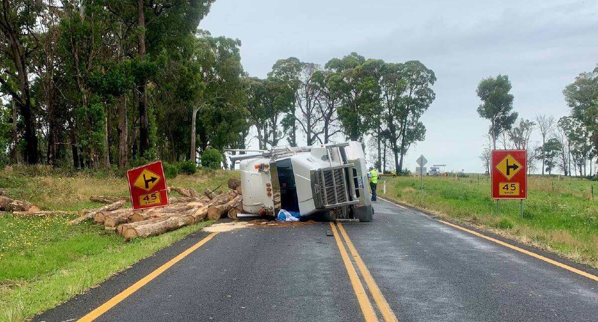 INCIDENT: Batlow Road near Old Tumbarumba Road remains closed following the truck overturn. Picture: Snowy Valleys Council via Facebook.