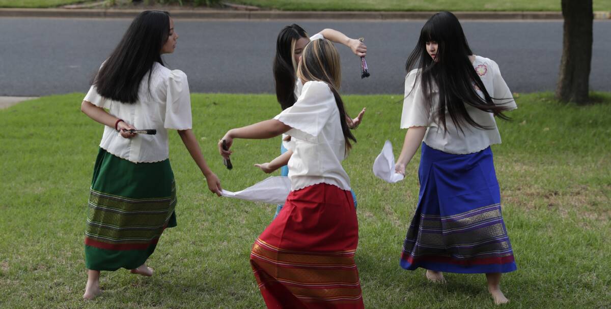 FUSHION22: Adriana de Castro, Sarah Newcombe, Robie Zaragoza, Karyl Beralde make up the Filipiana Dance Group who will perform at Fusion Festival this weekend. Picture: Madeline Begley