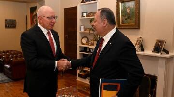 ACTION: Governor-General David Hurley, left, has received the interim report from commissioner Nick Kaldas. Picture: Mick Tsikas/AAP PHOTOS