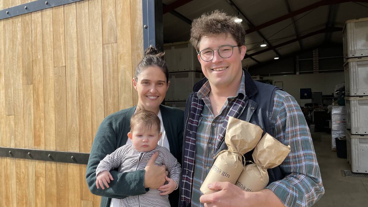TASTES LIKE HOME: Husband and wife team Tess and Jake Eaglesham, pictured with daughter Harriet, started their Gin company in the early chaos of the pandemic in 2020. Picture: Conor Burke
