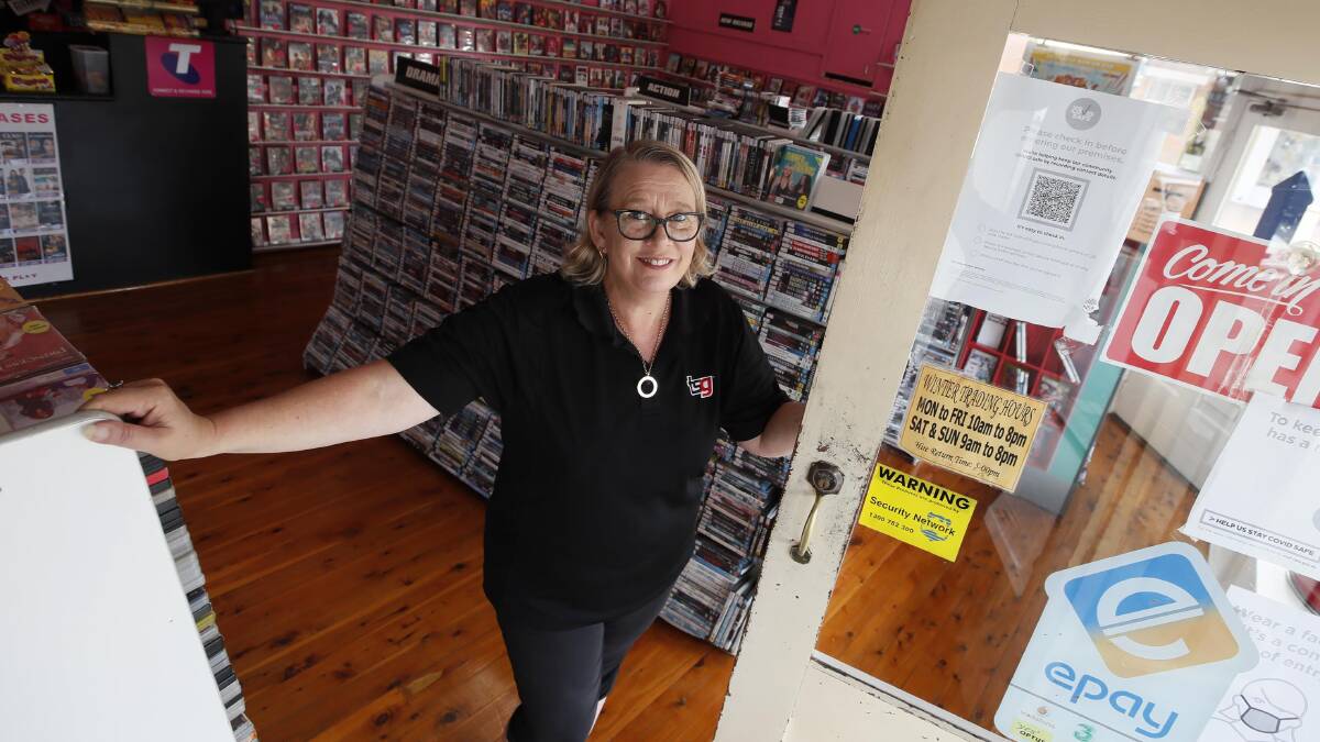 Rewind: Marney Wishart runs Junee's only video shop, Movies Plus, which has been open for 39 years. Picture: Les Smith