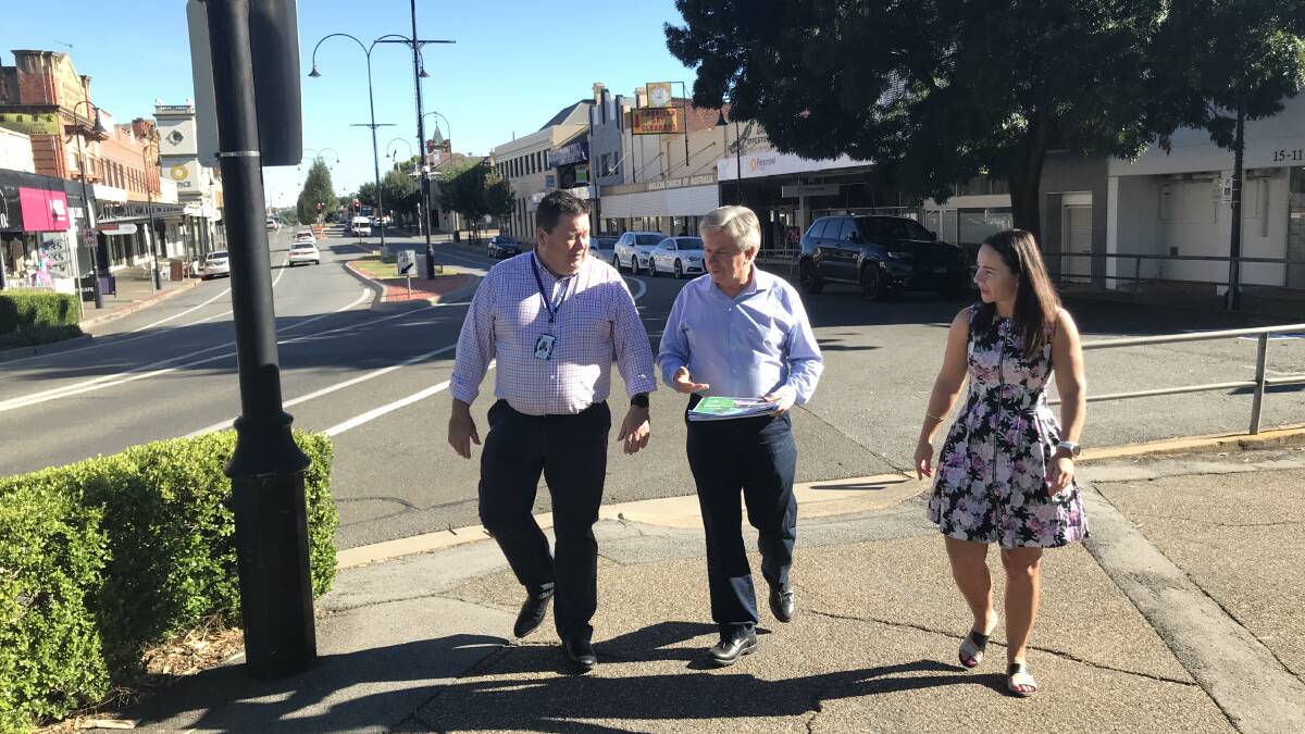 What the people want: (From left) council staff Michael Keys, Chris Barrett and Crystal Atkins take stock of Wagga's main street after the council conducted its Place Score City Centre Survey. Picture: Conor Burke