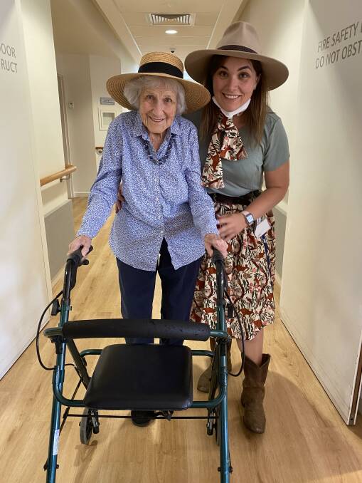 Gumleigh Gardens aged care worker Kasey Howlett alongside her little possum 98-year-old mother Helen Brougham. Picture supplied
