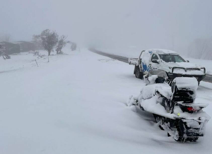 SNOW DAY: 12cm of Snow falling overnight at Selwyn Snow Resort. Picture: TUMUT Rural Fire Brigade NSW RFS