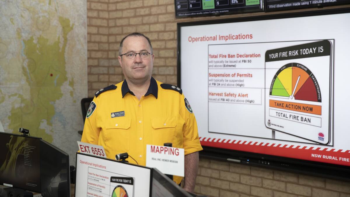 DANGER: Riverina operational officer with the NSW Rural Fire Service Bradley Stewart in front of the new fire risk signage due to be rolled out. Picture: Madeline Begley 