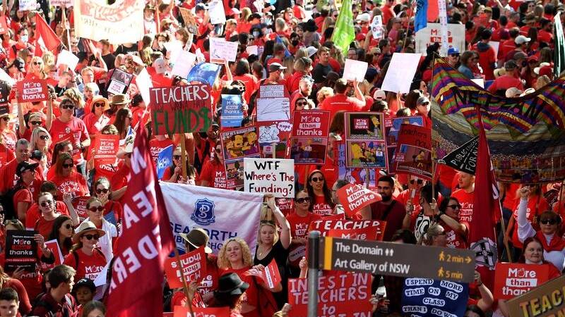 ACTION: NSW teachers federation members marching earlier this month, the IEU are set for a strike on Friday May 27. 