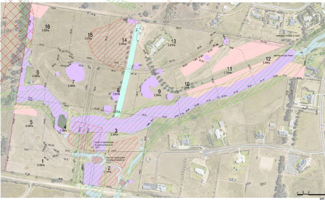 Plans detailing the layout of 16 rural blocks proposed for a new 100-acre subdivision at Springvale. Picture by MJM Consulting Engineers