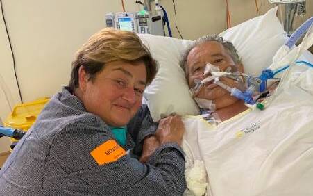 HOPEFUL: Jackie Monk visits her husband David Kiefel at the Alfred Hospital in Melbourne. Picture: Supplied