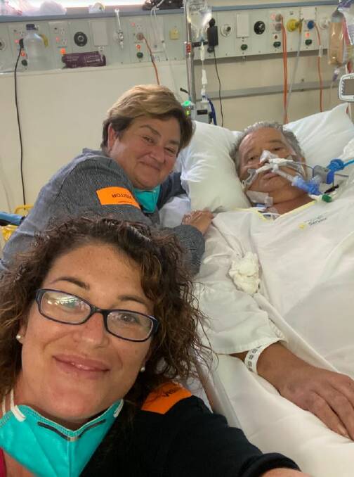 RELIEVED: Cally Loridas (front) and Jackie Monk visited David Kiefel at The Alfred Hospital. Picture: SUPPLIED