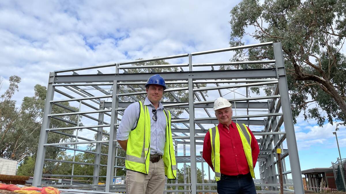 TAKING SHAPE: Project manager Thomas Lemerle and general manager Luke Grealy in front of the $5.3m Museum of the Riverina redevelopment. Picture: Angus Thomson