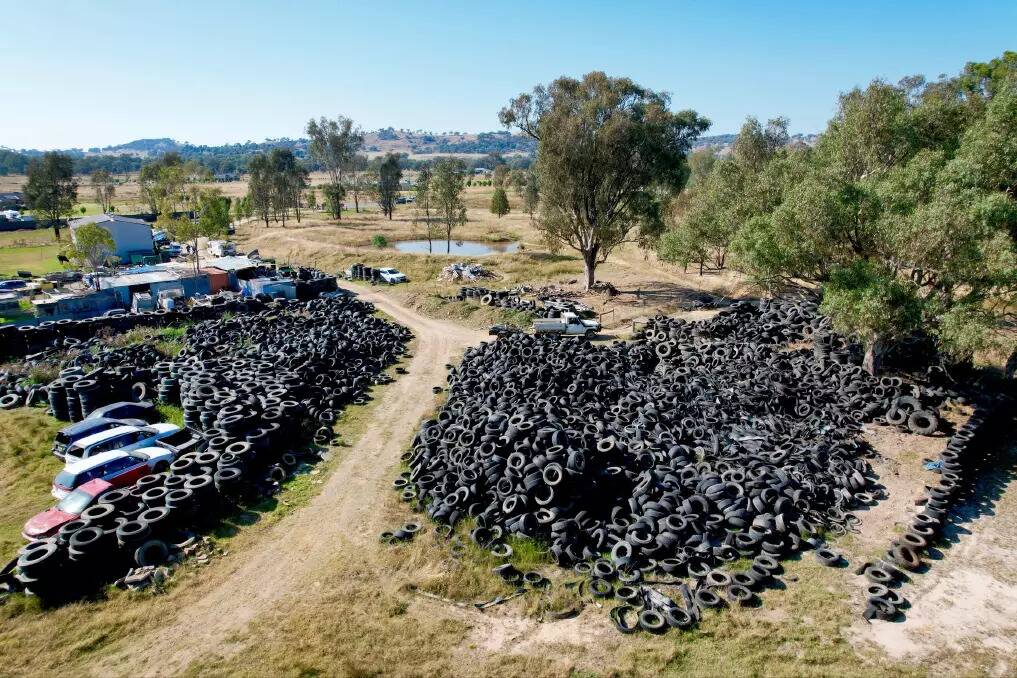 Last year the NSW Environment Protection Authority found stockpiles of an estimated 10,000 tyres at this Jindera site. Picture supplied.