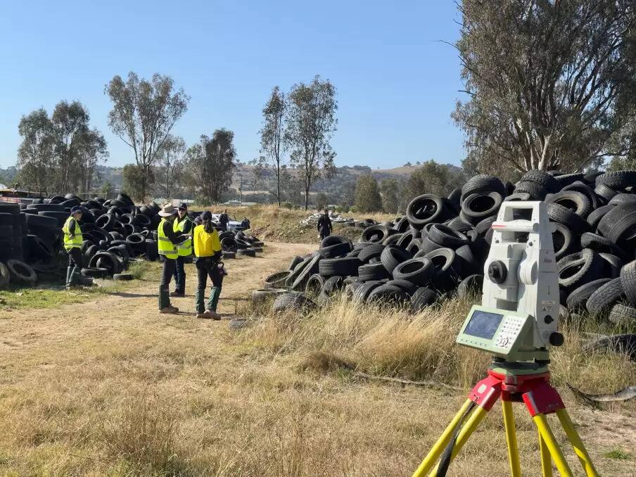 NSW Environment Protection Authority said it found 10,000 illegally stockpiled tyres at the Jindera site after executing a search warrant with NSW Police. Picture supplied