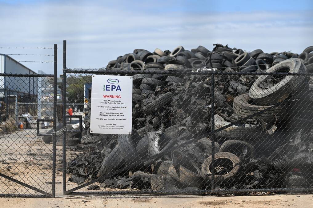The NSW Environment Protection Authority has ordered the mountain of tyres sitting on a block next to Albury airport to be removed by March 30. Picture by Mark Jesser