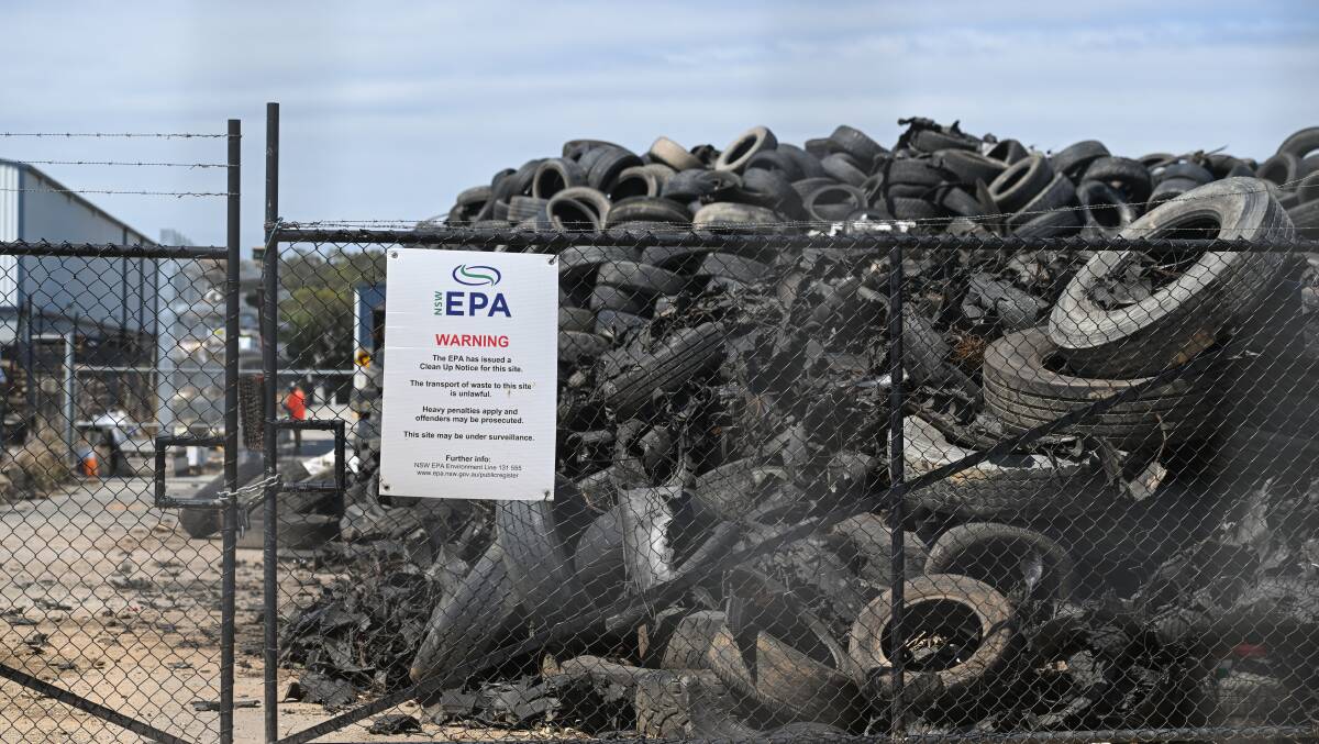 The tyres stockpiled at Bennu Circuit pictured on February 16. Picture by Mark Jesser