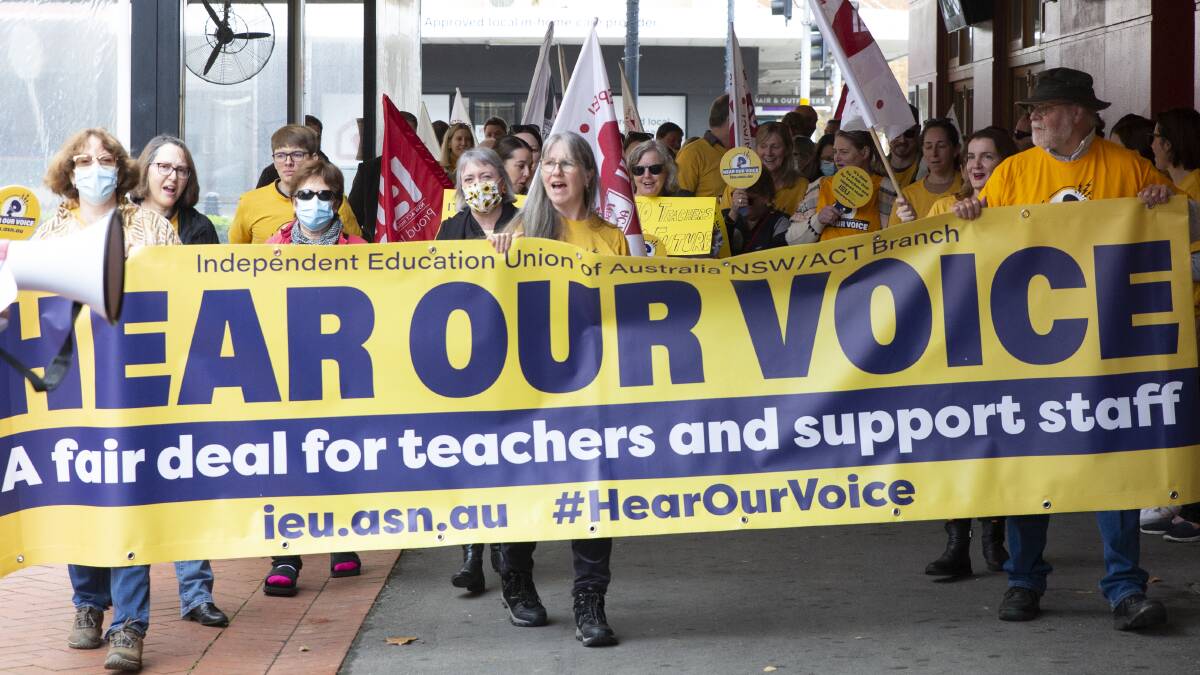 Catholic school teachers marched today in demand of higher wages. Picture: Madeline Begley