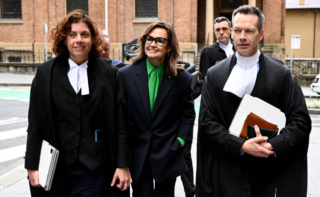 Journalist Lisa Wilkinson, middle, previously arrives at court with top defamation barristers Sue Chrysanthou SC and Matthew Collins KC. Picture AAP