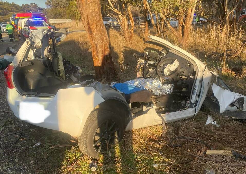 The driver was airlifted to Canberra Hospital after being cut free from his vehicle. Picture: FRNSW Harden 