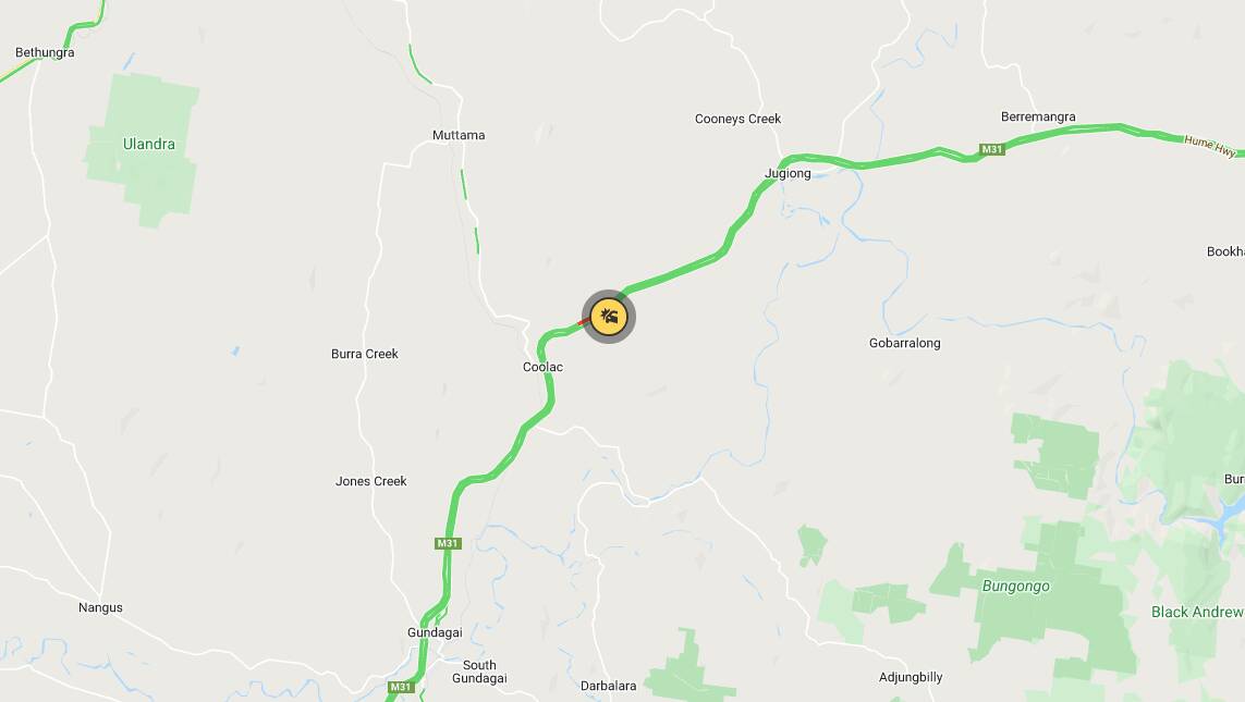 An reported two-truck crash is slowing traffic in Coolac, North of Gundagai. Picture: NSW Live Traffic