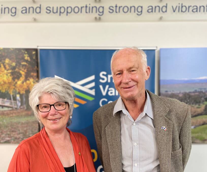 Snowy Valleys mayor Ian Chaffey, here pictured with deputy mayor Trina Thomson, says money should be put into preventing bushfires first and foremost. Picture: Contributed