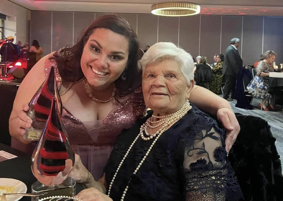 NAIDOC Wagga Lifetime Achievement Award winner Aunty Isabel Reid (right) with Rosie Powell, who presented the honour on Saturday night. Picture supplied