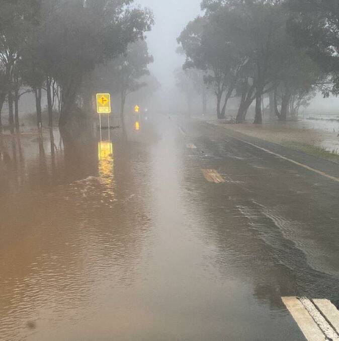 With heavy flooding, Burley Griffin Way was closed in both directions overnight in both directions. Pictured here at 7am this morning. Picture: Temora Shire Council