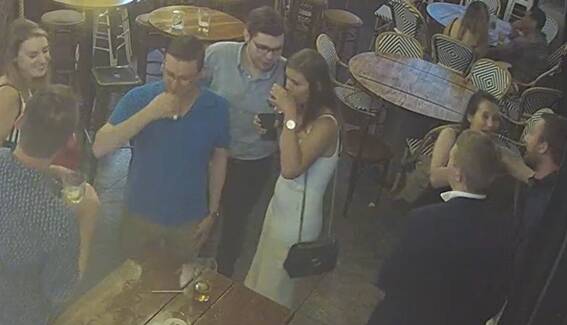 CCTV of Bruce Lehrmann and Brittany Higgins drinking at The Dock on the night of the alleged rape. Picture supplied