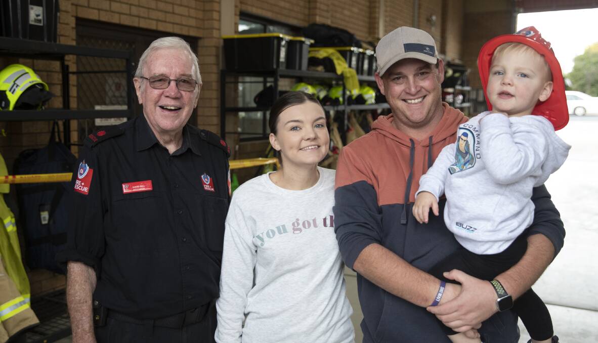 Deputy Captain David Gill with Carly and Anthony Brearley and their son Cooper, 2. Picture: Madeline Begley