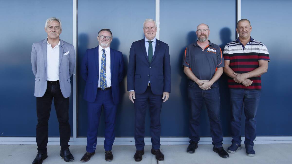 Daniel Martelozzo, Mark Jeffreson, Michael McCormack, Richard Orchard and Darren Ciavarella are five of the eight male candidates running for the seat of Riverina. Picture: Les Smith