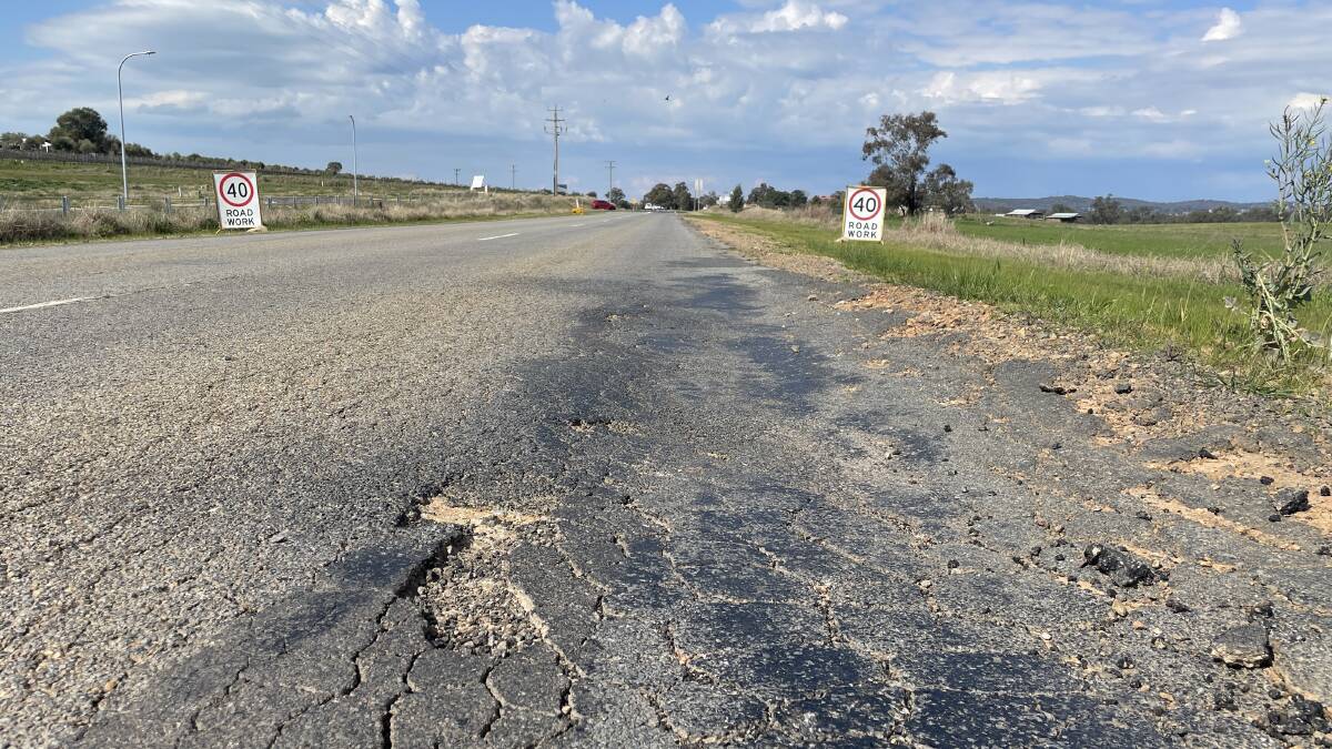 Old Narrandera Road, pictured here in early September, is an infamous pothole hot spot and a source of frustration for residents and council. Picture by Tim Piccione